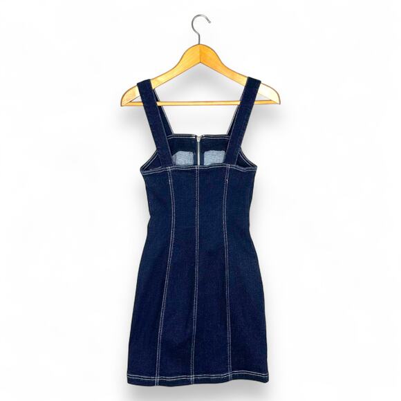 Topshop Women's 90s Style Zip Front Denim Dress Size US 4 Indigo Dark Wash Jean - Picture 3 of 7